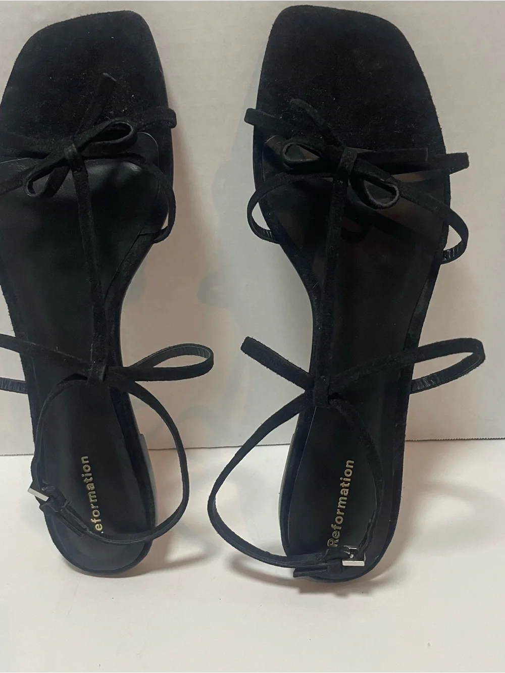 Reformation Maya Black Suede Flat Sandals Women’s Size 7.5